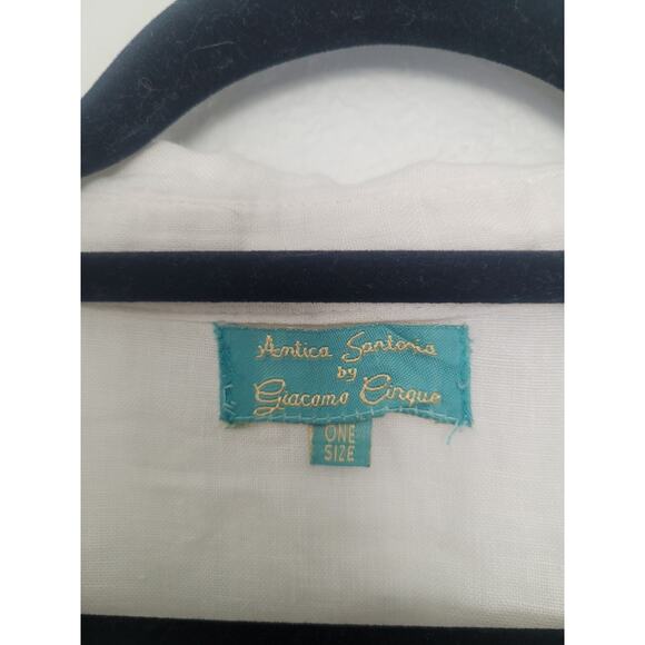 Antica Sartoria Beaded Embroidered Button Down Linen Tunic Size XL White Coastal - Picture 5 of 14